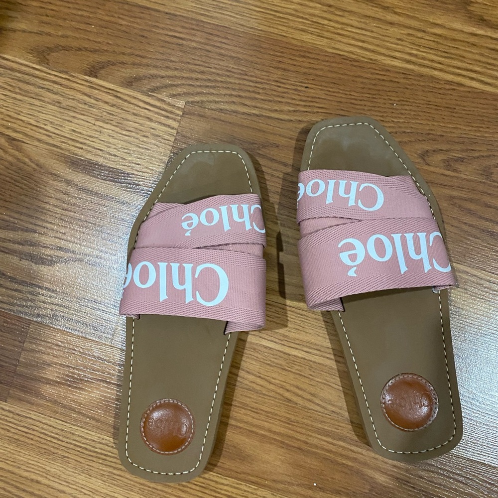 Chloe Pink and Brown Woody Slide Sandals